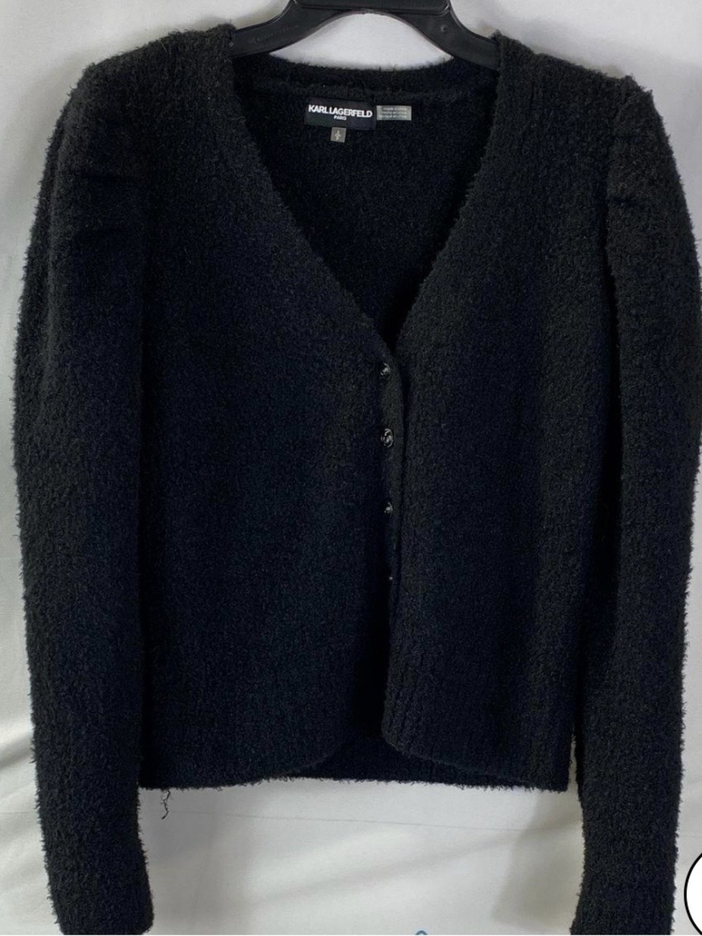 Karl Lagerfeld Black Textured V-Neck Button Front Cardigan